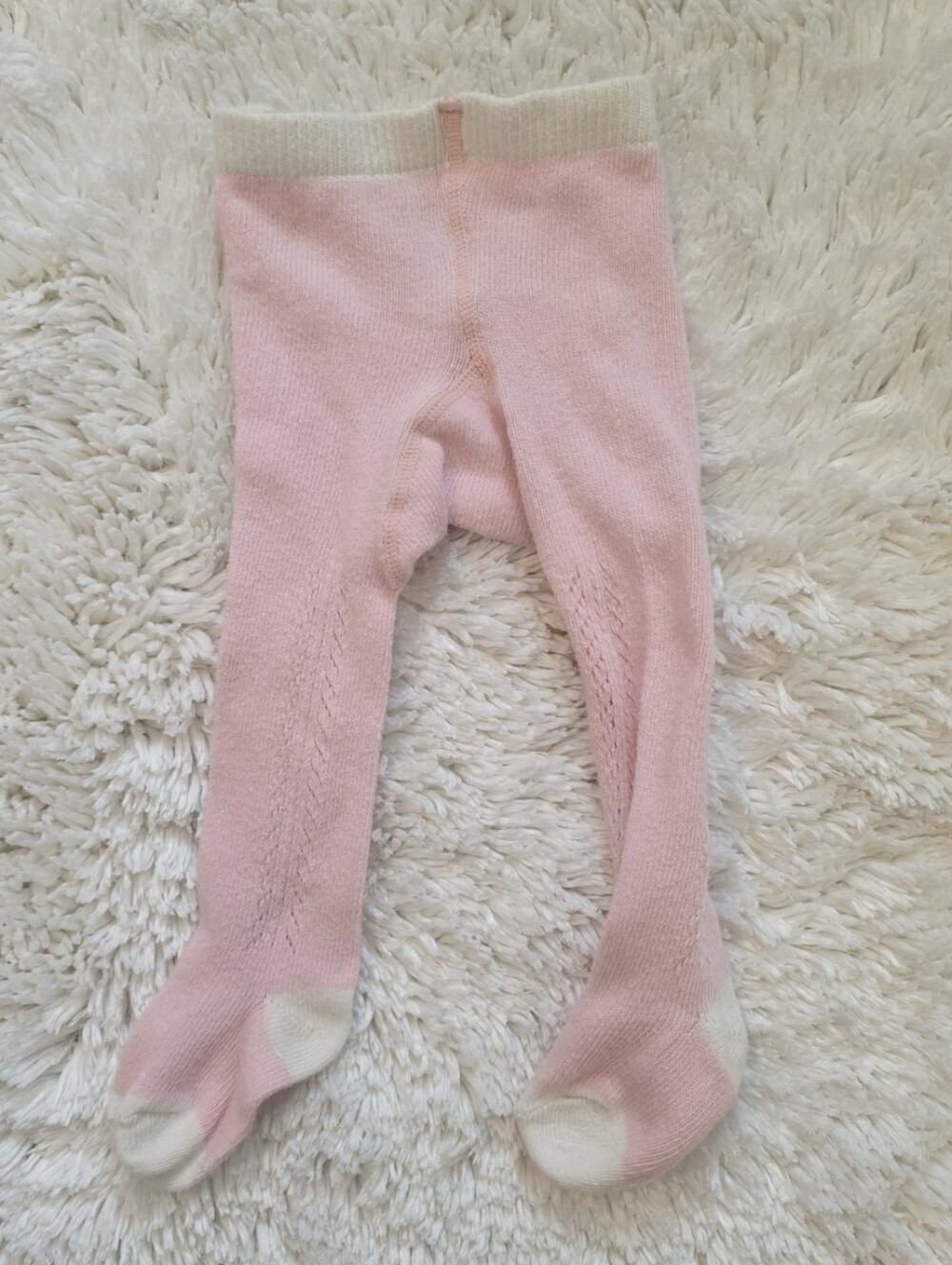 Baby Boden 6-12 Months Pink Baby Knit Footed Tights with Cream Accents